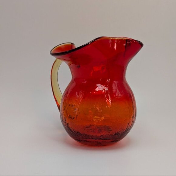 Rainbow Glass Hand Blown Amberina Creamer Pitcher Crackle Vintage Collectible - Picture 2 of 16